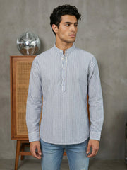 Men’s Blue Striped Short Kurta ( 65SK 5456Blue ) [FF] [O-6]