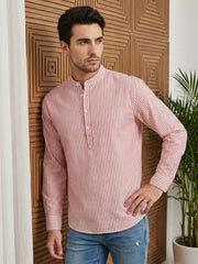 Men’s Coral Striped Short Kurta ( 65SK 5456Coral ) [FF] [O-6]