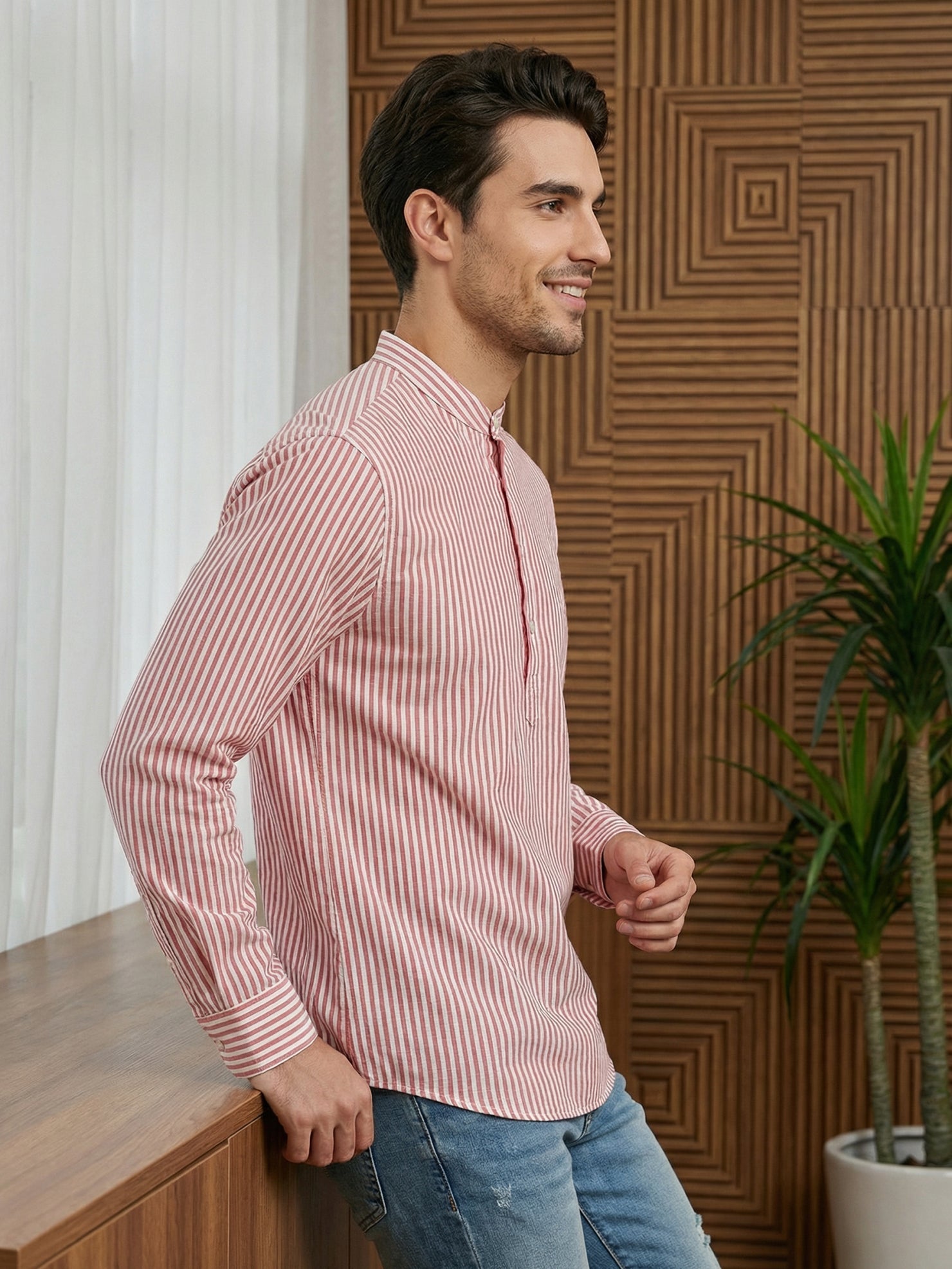 DesiQlo Men Striped Kurta Only - Orange