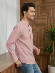 Men’s Coral Striped Short Kurta ( 65SK 5456Coral ) [FF] [O-6]