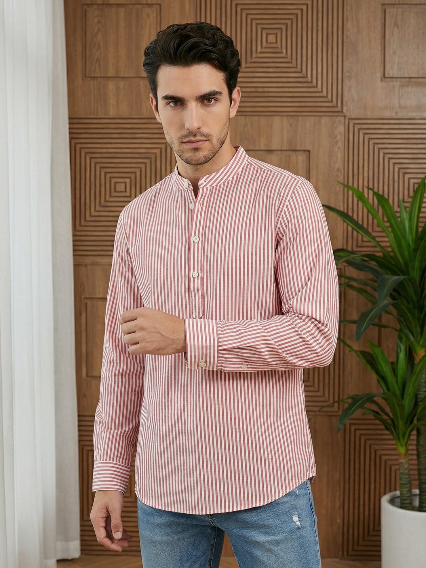 DesiQlo Men Striped Kurta Only - Orange