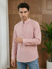 Men’s Coral Striped Short Kurta ( 65SK 5456Coral ) [FF] [O-6]