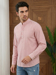Men’s Coral Striped Short Kurta ( 65SK 5456Coral ) [FF] [O-6]