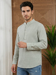Men’s Green Striped Short Kurta ( 65SK 5456Green ) [FF] [O-6]