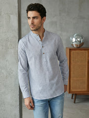 Men’s Blue Striped Short Kurta ( 65SK 5471Blue ) [FF] [K-14]