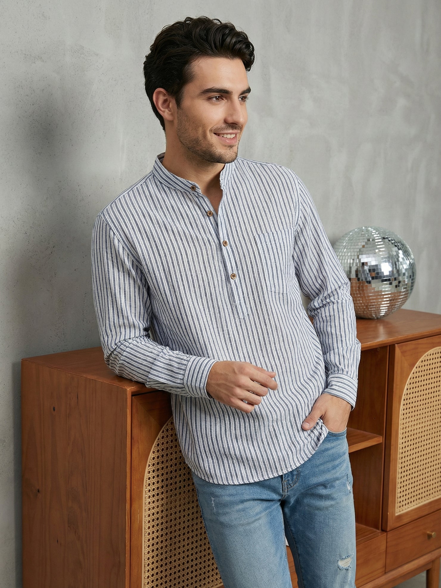 DesiQlo Men Striped Kurta Only - Blue - 65SK_5471Blue_S