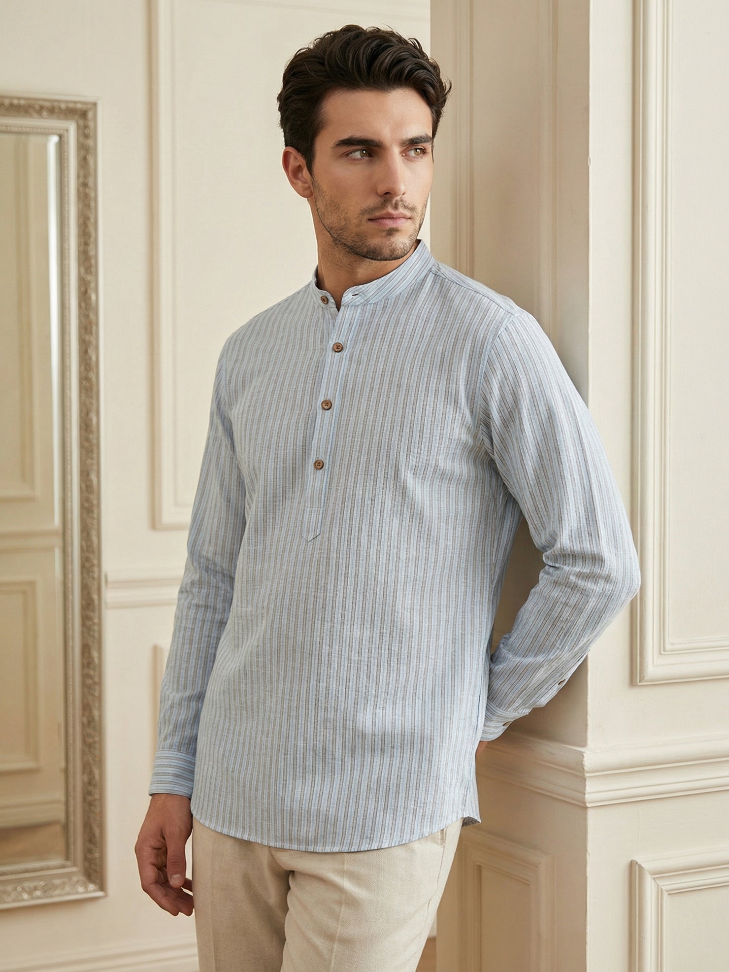 DesiQlo Men Striped Kurta Only - Blue - 65SK_5471Sky_S