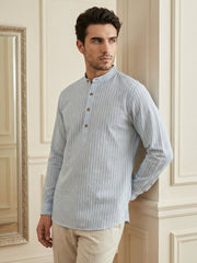 Men’s Sky Blue Striped Short Kurta ( 65SK 5471Sky ) [FF] [K-14]