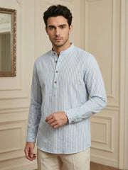 Men’s Sky Blue Striped Short Kurta ( 65SK 5471Sky ) [FF] [K-14]