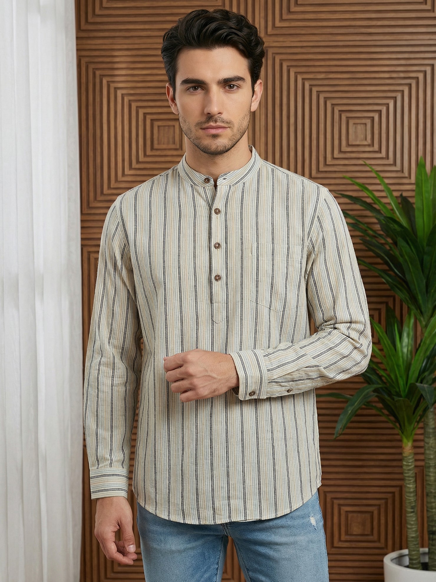 DesiQlo Men Striped Kurta Only - Yellow - 65SK_5471Yellow_S