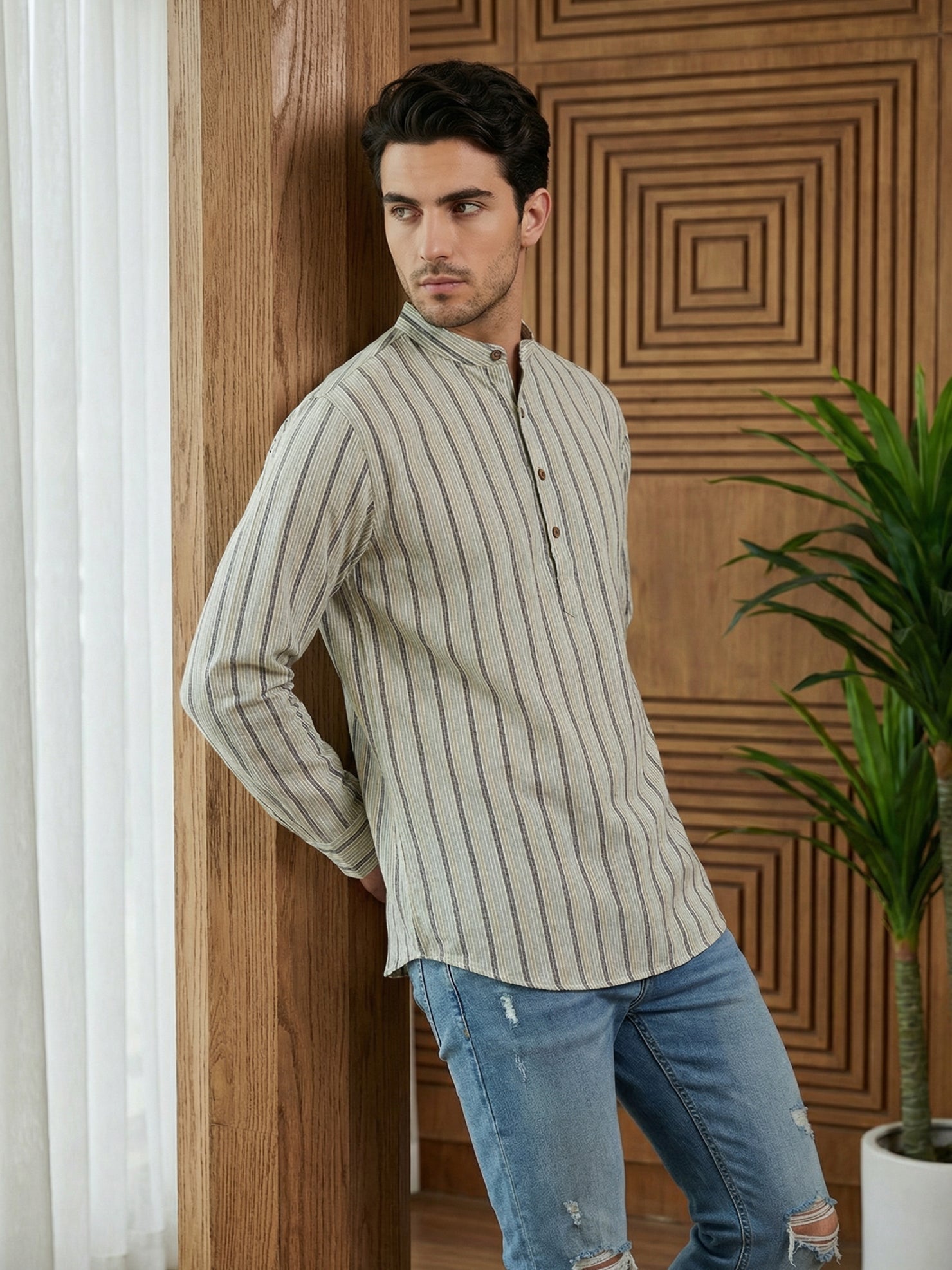 DesiQlo Men Striped Kurta Only - Yellow - 65SK_5471Yellow_S
