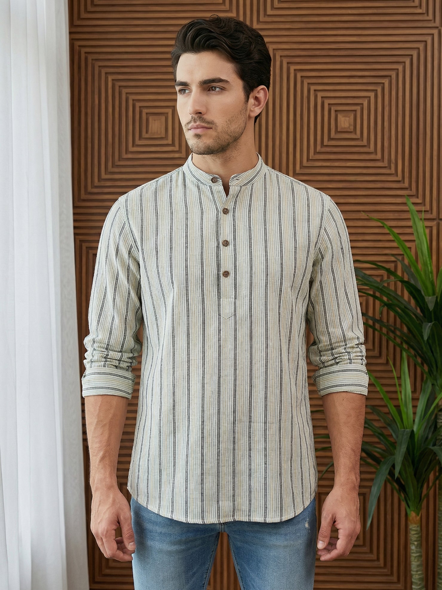 DesiQlo Men Striped Kurta Only - Yellow - 65SK_5471Yellow_S