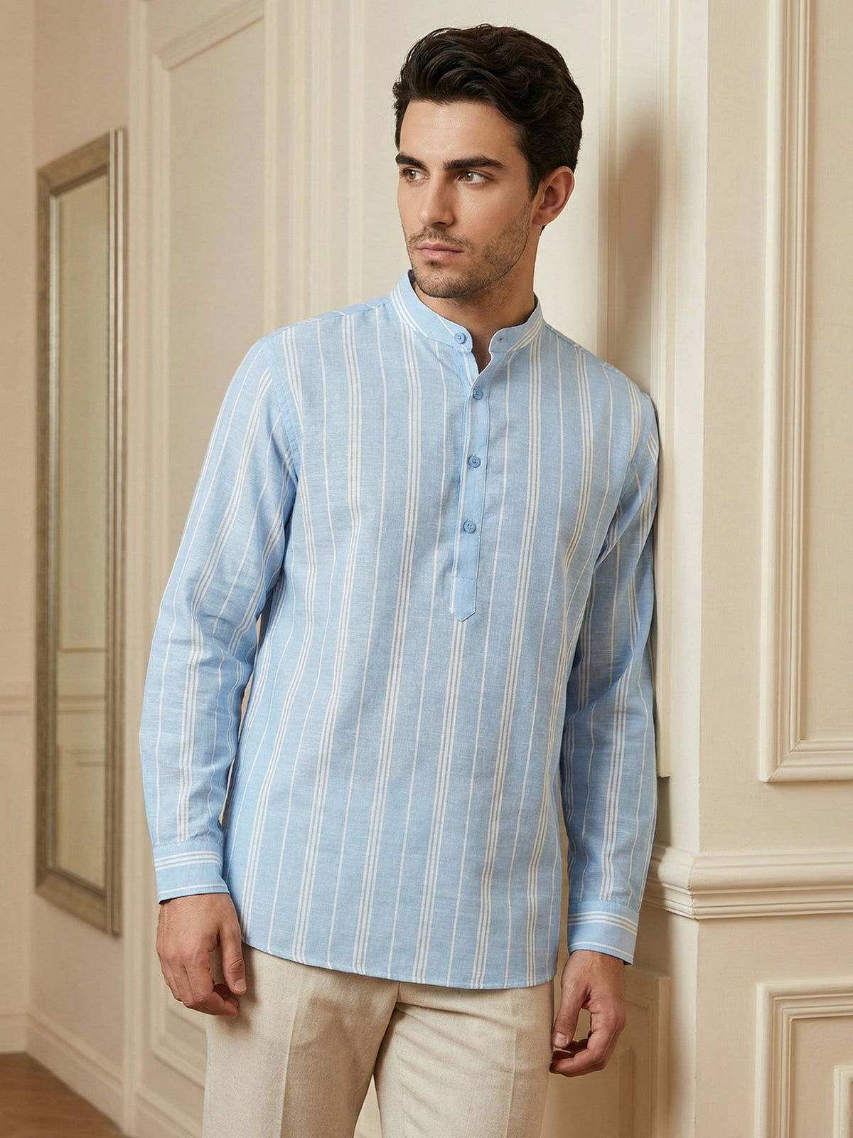 Stripe Pattern Cotton Blend Ethnic Kurta ( 65SK 5485Blue ) [FF] [K-13]