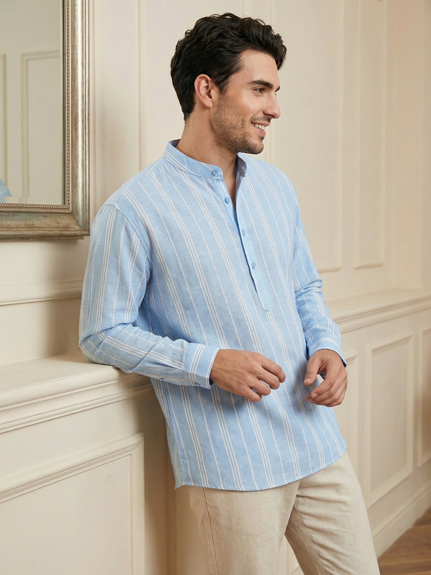DesiQlo Men Striped Kurta Only - Blue - 65SK_5485Blue_S