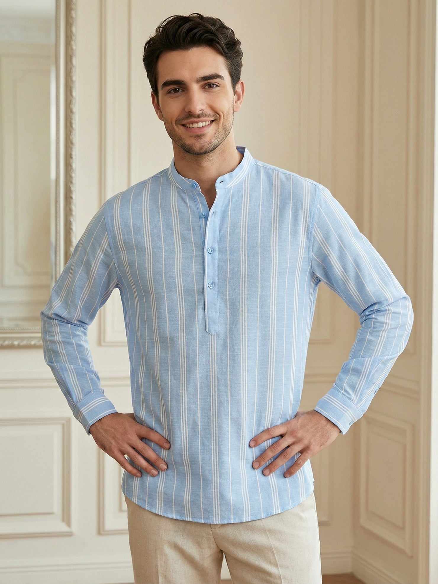 DesiQlo Men Striped Kurta Only - Blue - 65SK_5485Blue_S
