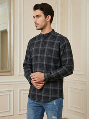 Men Classic Check Design Short Kurta ( 65SK 5486Grey ) [FF] [K-14]