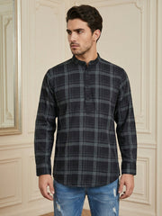 Men Classic Check Design Short Kurta ( 65SK 5486Grey ) [FF] [K-14]