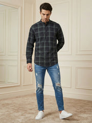 Men Classic Check Design Short Kurta ( 65SK 5486Grey ) [FF] [K-14]