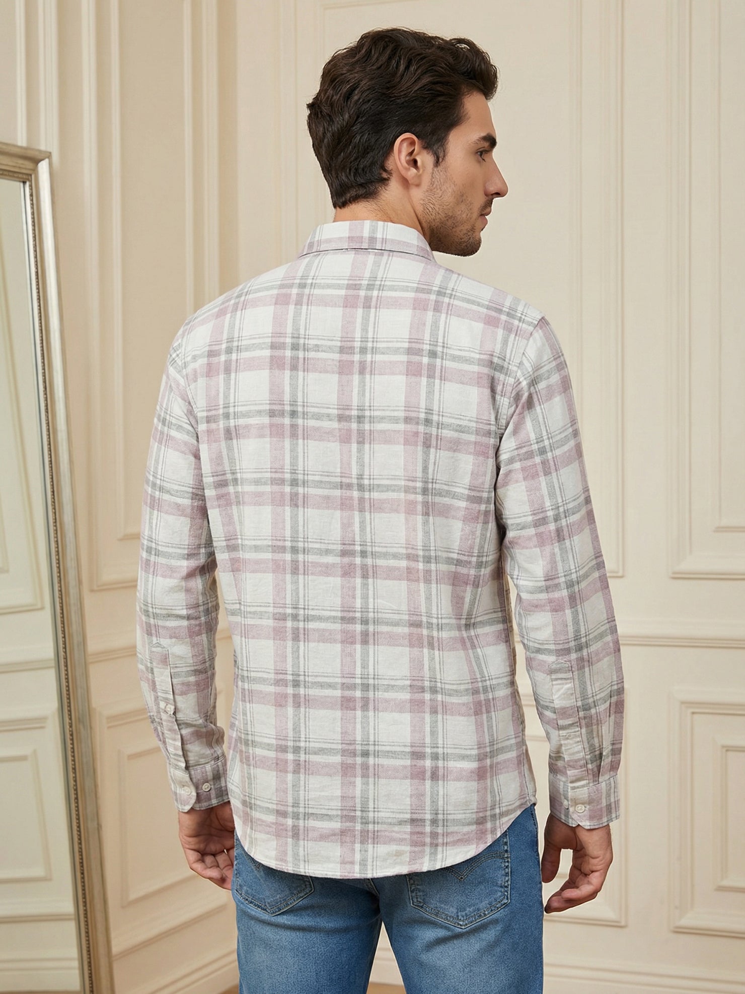 DesiQlo Men Checked Kurta Only - Pink