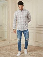 Men Classic Check Design Short Kurta ( 65SK 5486Pink ) [FF] [K-14]