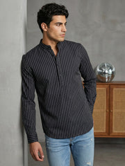 Men's Cotton Striped Short Kurta ( 65SK 5488Black ) [FF] [A-14]