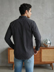 Men's Cotton Striped Short Kurta ( 65SK 5488Black ) [FF] [A-14]