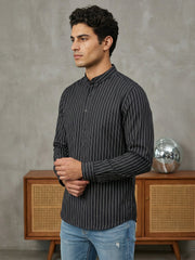 Men's Cotton Striped Short Kurta ( 65SK 5488Black ) [FF] [A-14]
