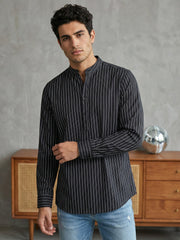 Men's Cotton Striped Short Kurta ( 65SK 5488Black ) [FF] [A-14]
