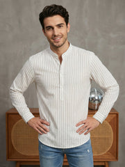 Men's Cotton Striped Short Kurta ( 65SK 5488White ) [FF] [A-14]