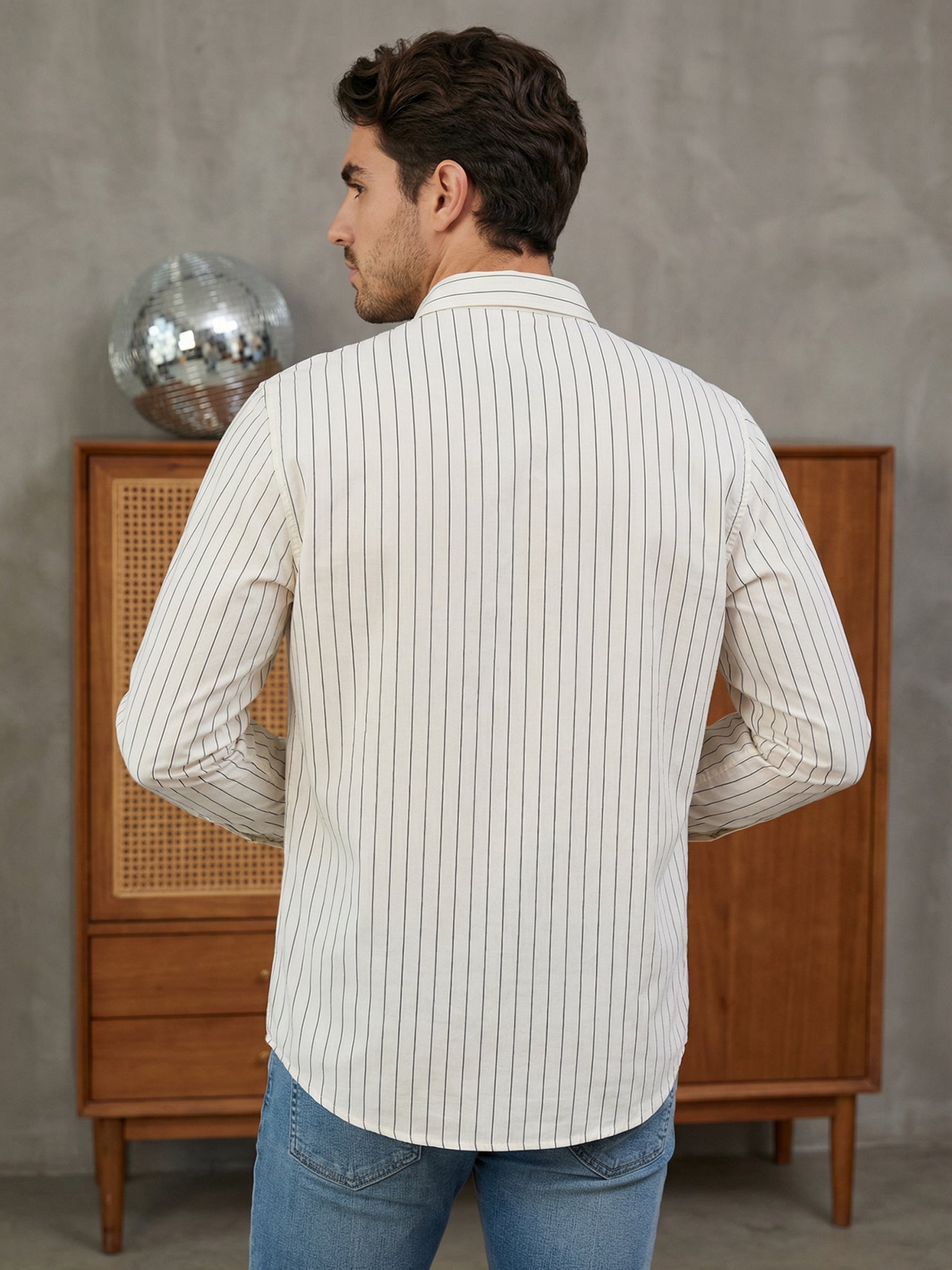 DesiQlo Men Striped Kurta Only - White - 65SK_5488White_S