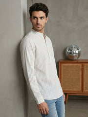 Men's Cotton Striped Short Kurta ( 65SK 5488White ) [FF] [A-14]