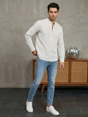 Men's Cotton Striped Short Kurta ( 65SK 5488White ) [FF] [A-14]