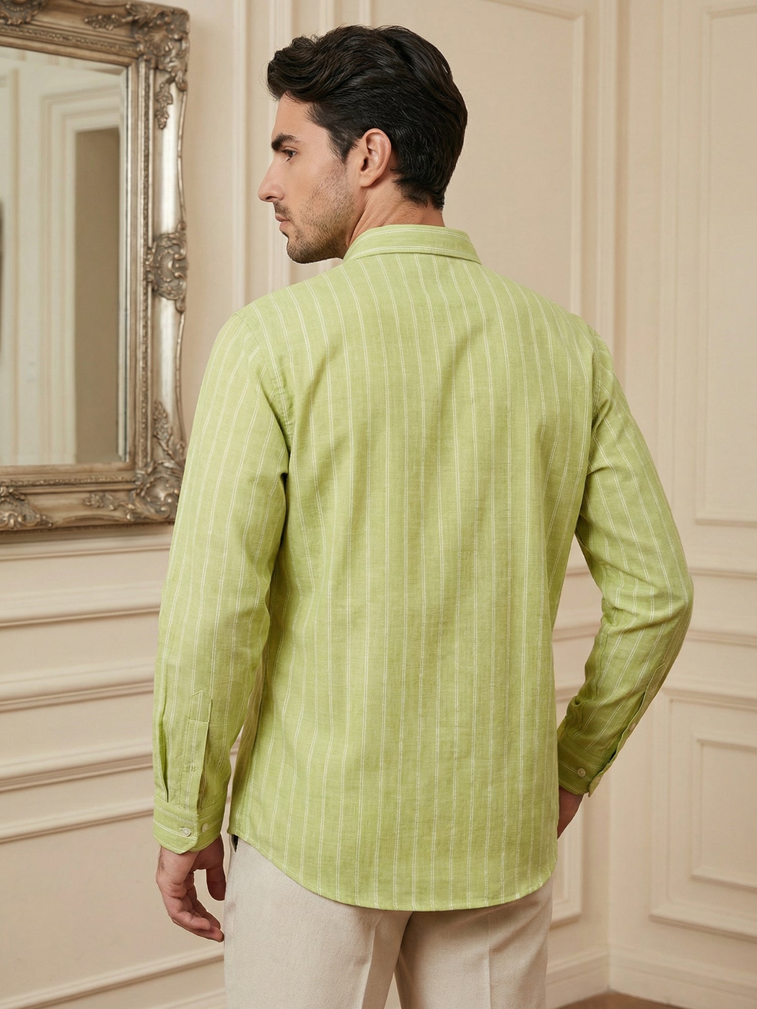 DesiQlo Men Striped Kurta Only - Green - 65SK_5495Green_S