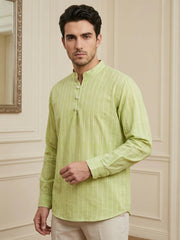 Men Striped Cotton Blend Short Kurta ( 65SK 5495Green ) [FF] [K-14]