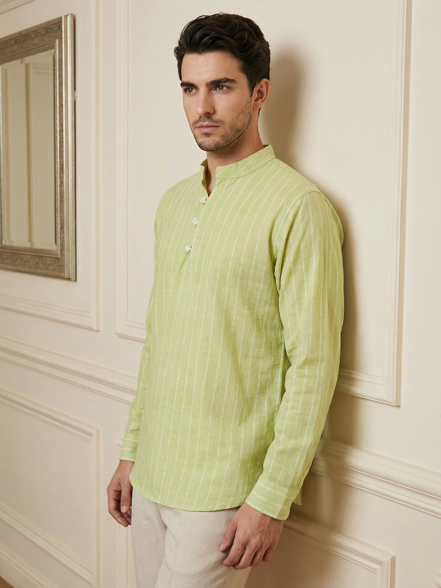 DesiQlo Men Striped Kurta Only - Green - 65SK_5495Green_S