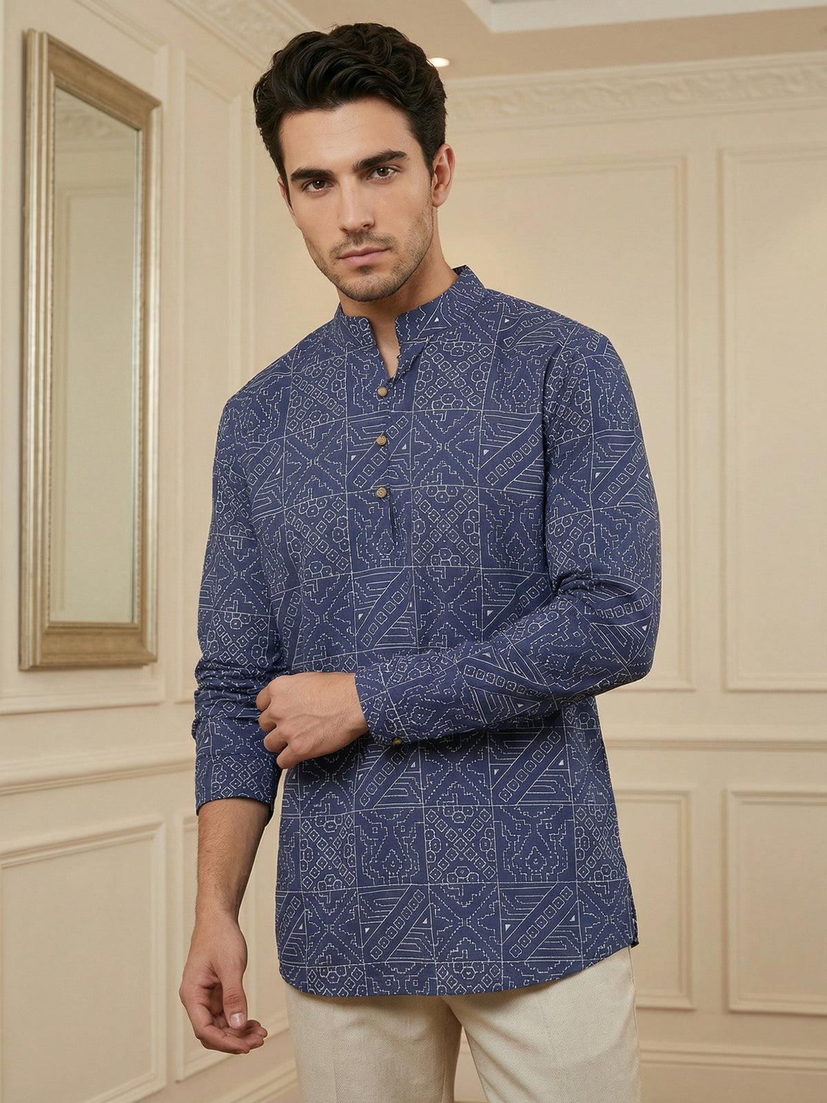Stylish Printed Cotton Blend Kurta for Men ( 65SK 5522Navy ) [FF] [A-14]