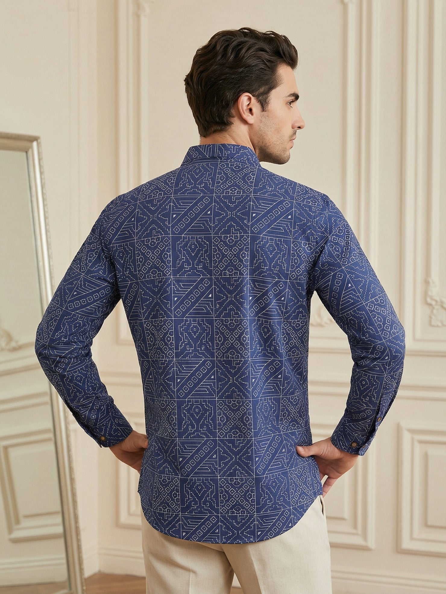 DesiQlo Men Printed Kurta Only - Blue - 65SK_5522Navy_S
