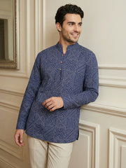 Stylish Printed Cotton Blend Kurta for Men ( 65SK 5522Navy ) [FF] [A-14]