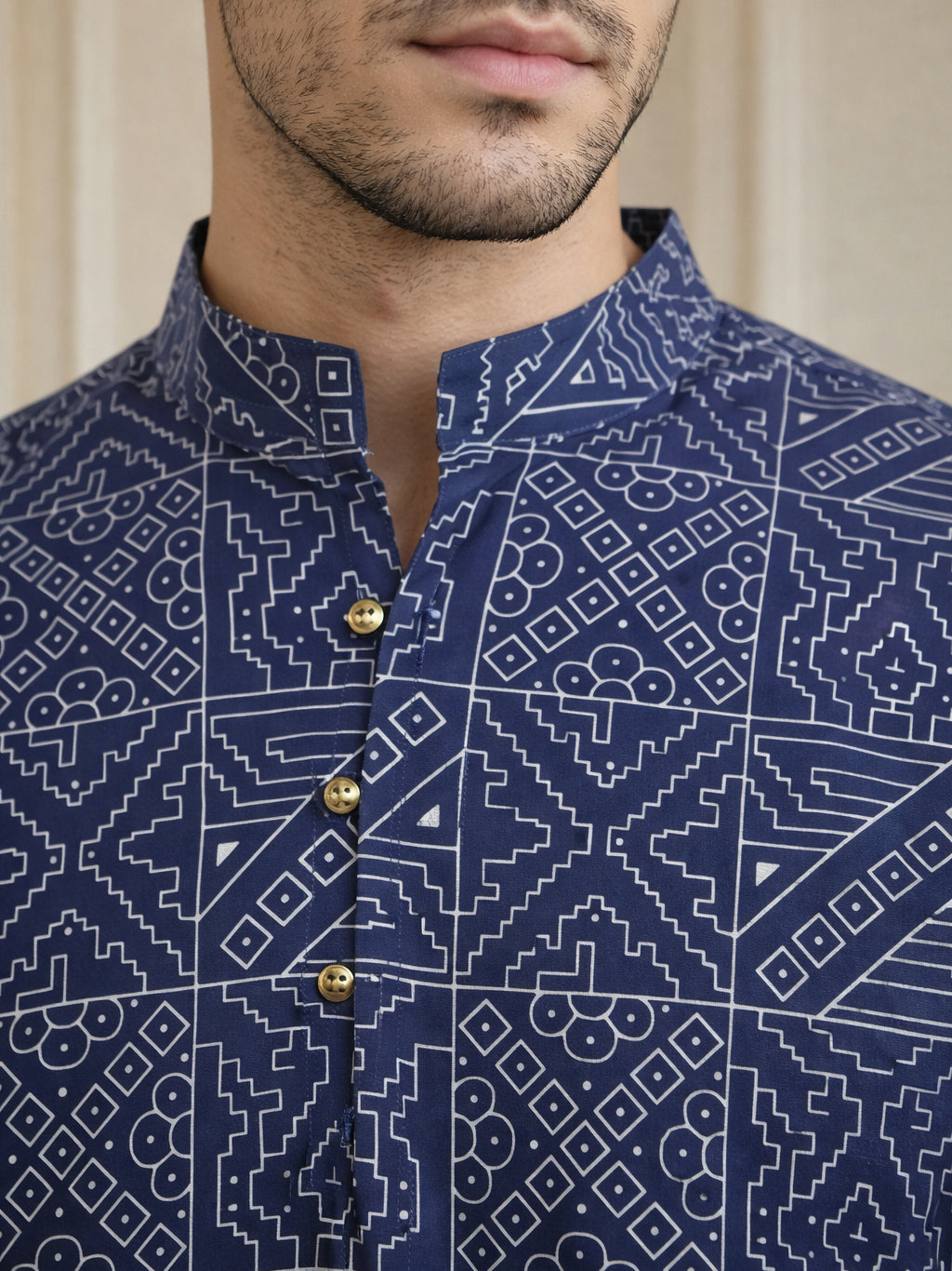 DesiQlo Men Printed Kurta Only - Blue - 65SK_5522Navy_S