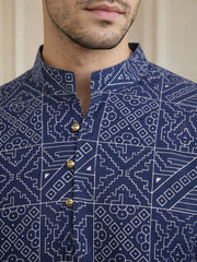 Stylish Printed Cotton Blend Kurta for Men ( 65SK 5522Navy ) [FF] [A-14]