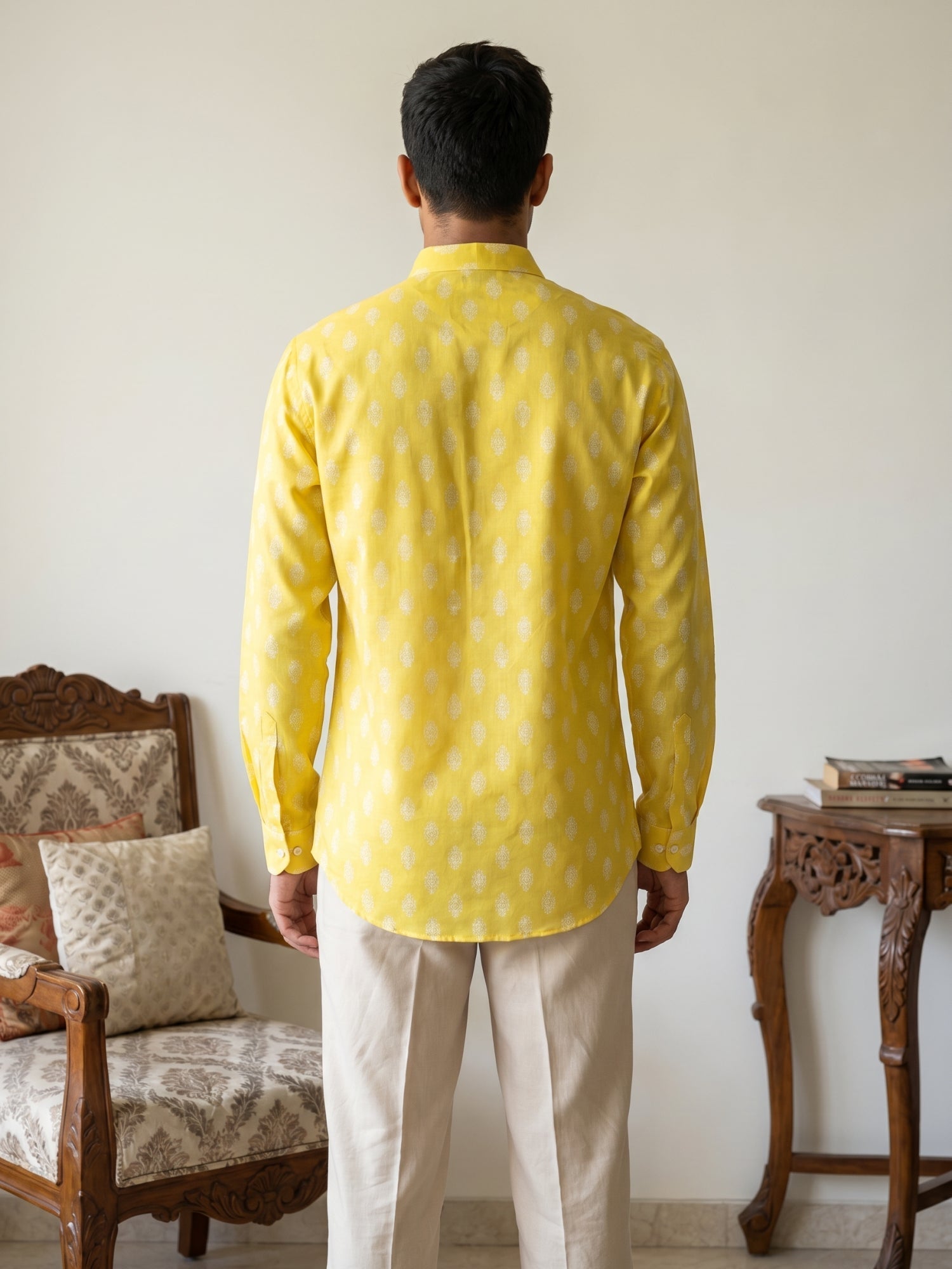 DesiQlo Men Printed Kurta Only - Yellow - 65SK_5564Lemon_S