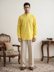 Cotton Blend Traditional Printed Short Kurta ( 65SK 5564Lemon ) [FF] [A-13]