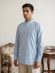 Cotton Blend Traditional Printed Short Kurta ( 65SK 5564Sky ) [FF] [A-13]