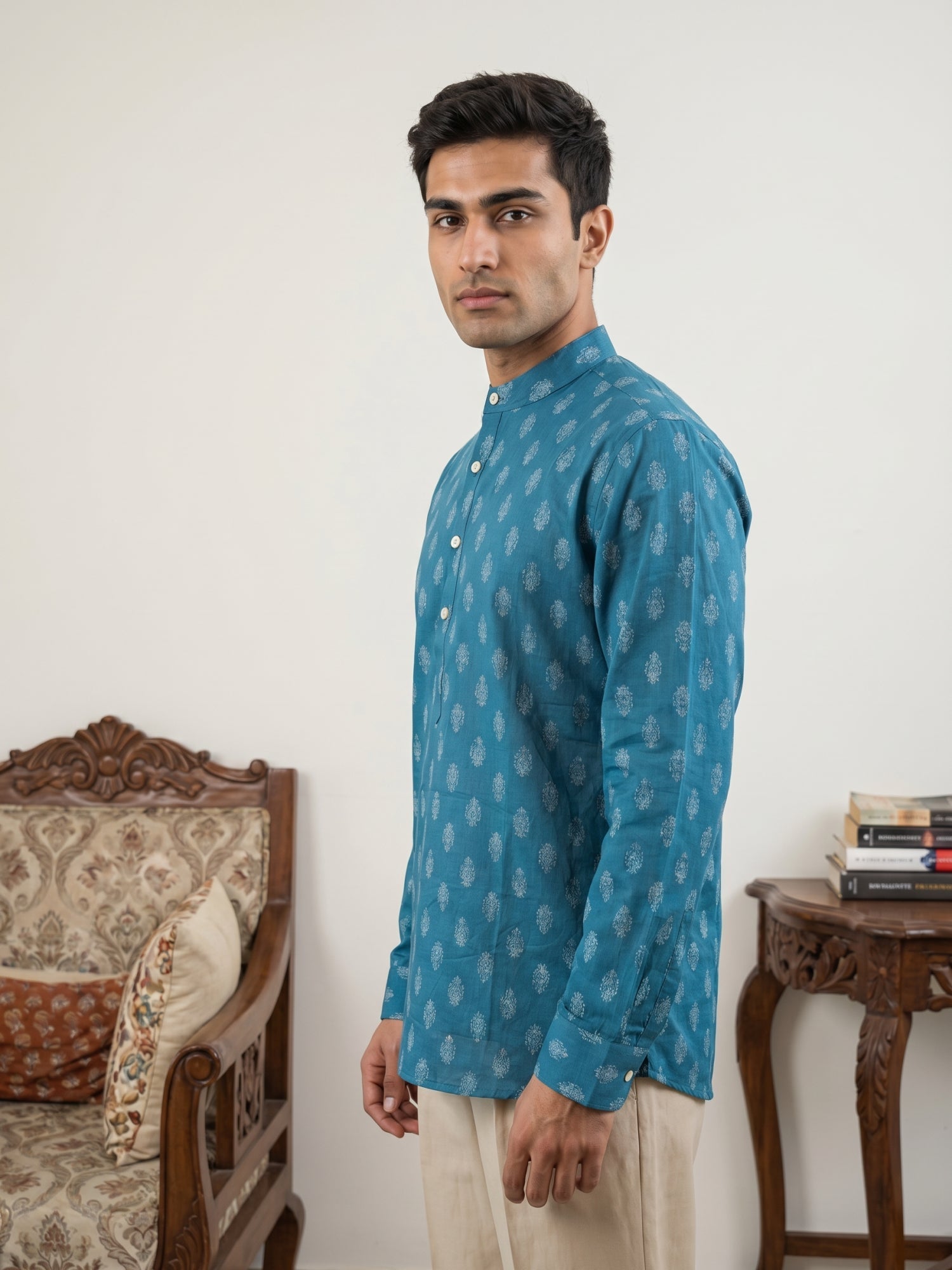 DesiQlo Men Printed Kurta Only - Green - 65SK_5564Teal_S