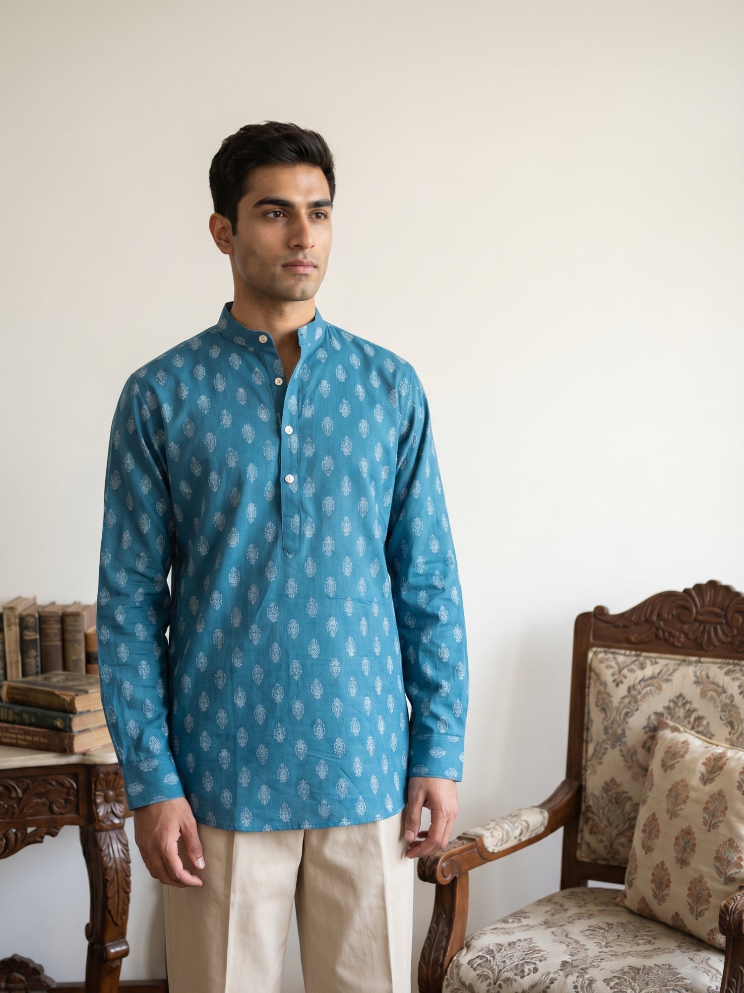 DesiQlo Men Printed Kurta Only - Green - 65SK_5564Teal_S