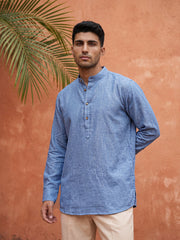 Linen Blend Solid Short Kurta ( 65SK 5613Blue )