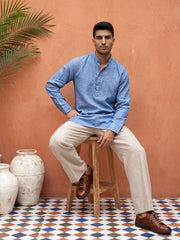 Linen Blend Solid Short Kurta ( 65SK 5613Blue )