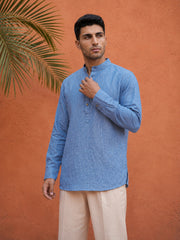 Linen Blend Solid Short Kurta ( 65SK 5613Blue )