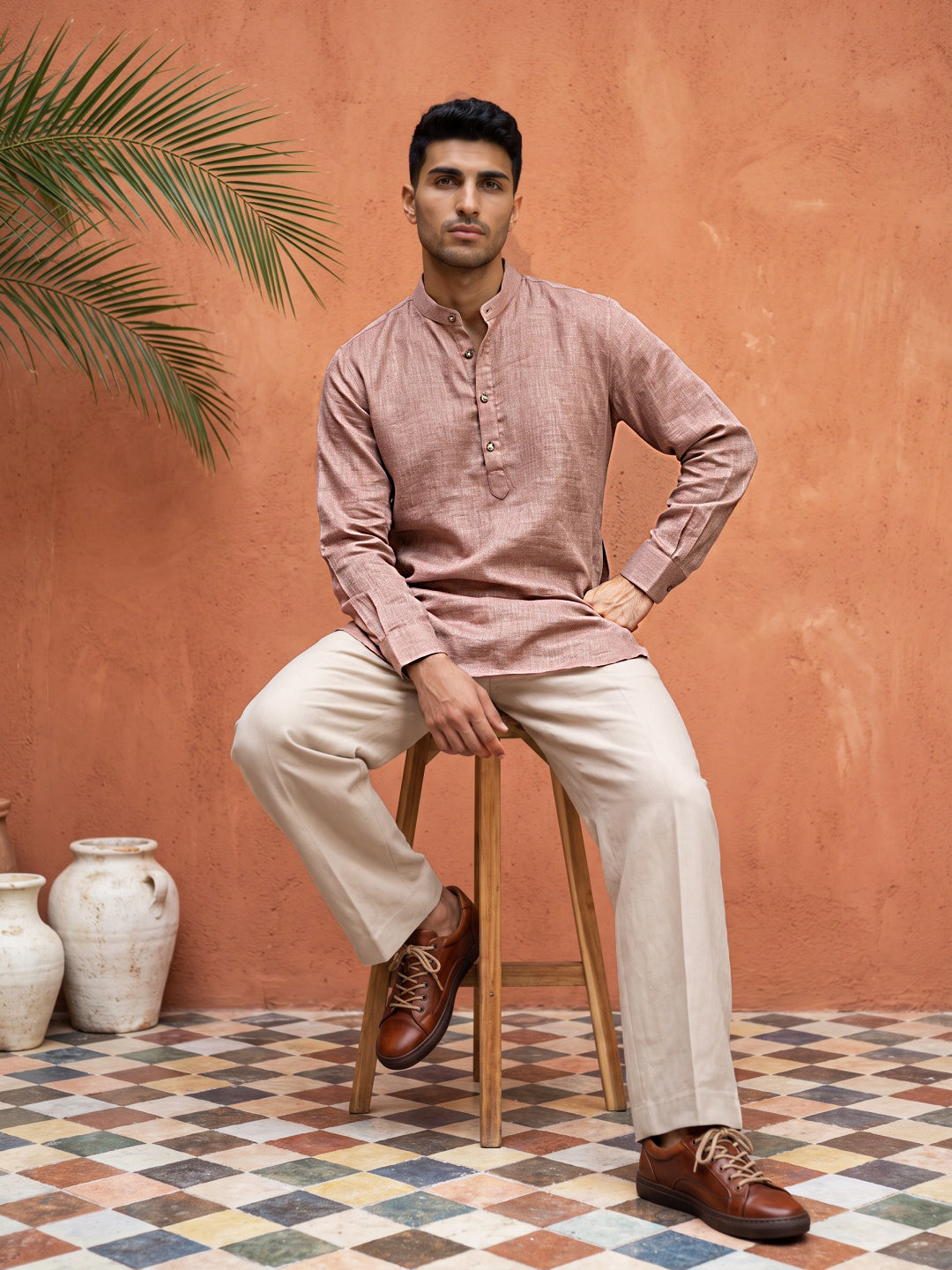 DesiQlo Men Solid Kurta Only - Orange