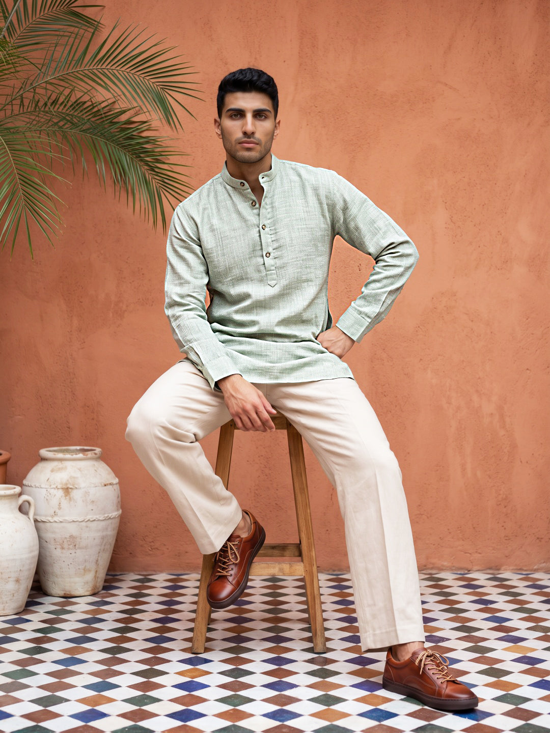 DesiQlo Men Solid Kurta Only - Green